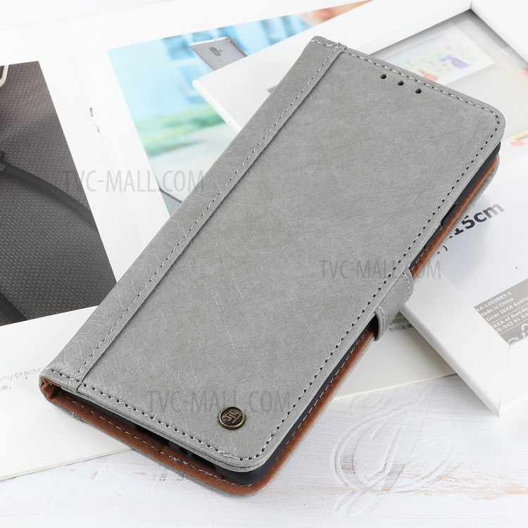 Rhino Grain Wallet Stand PU Leather Protective Phone Case for Samsung Galaxy S20 Ultra - Grey-7