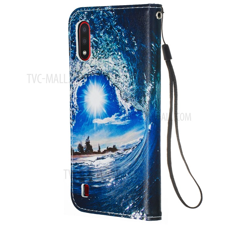 Pattern Printing Leather Wallet Case for Samsung Galaxy A01 - Wave-5