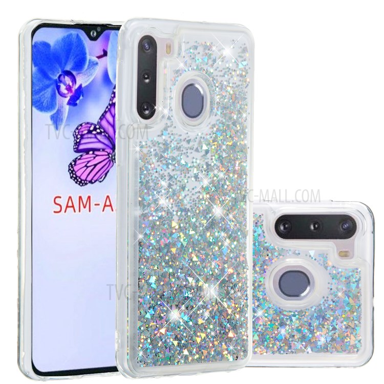 Glitter Powder Quicksand TPU Phone Shell for Samsung Galaxy A21 - Silver-1