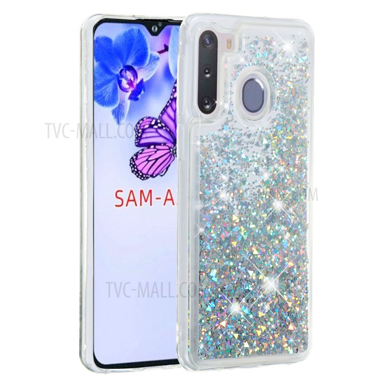 Glitter Powder Quicksand TPU Phone Shell for Samsung Galaxy A21 - Silver-4