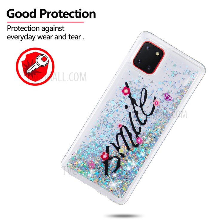 Pattern Printing Glitter Powder Quicksand TPU Back Shell for Samsung Galaxy A81/Note 10 Lite - Smile-3