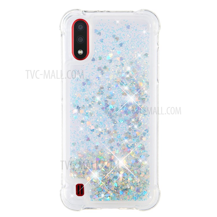 Liquid Glitter Powder Quicksand Anti-drop TPU Case for Samsung Galaxy A01 - Silver Love Hearts-2