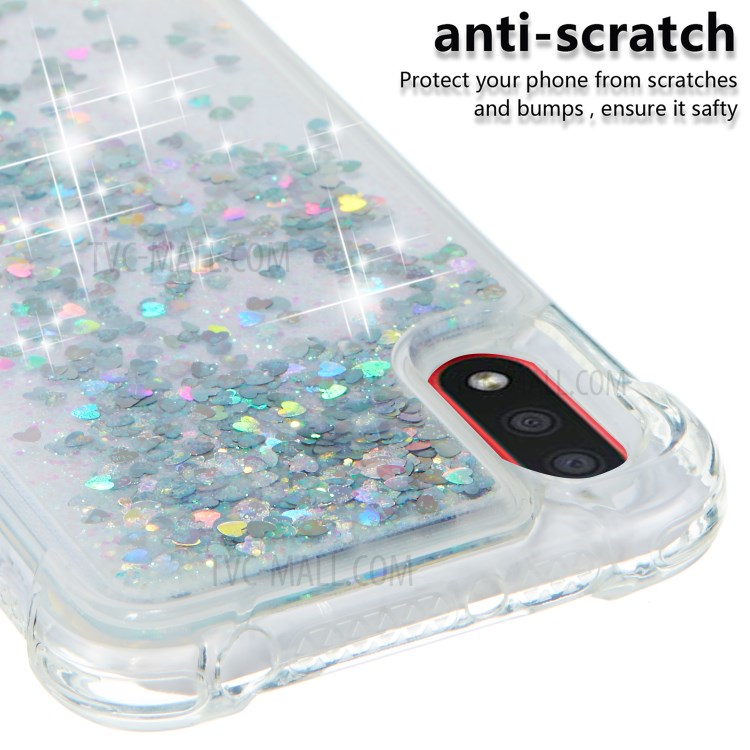 Liquid Glitter Powder Quicksand Anti-drop TPU Case for Samsung Galaxy A01 - Silver Love Hearts-6