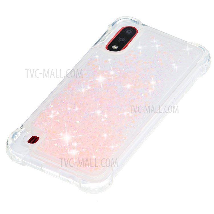 Liquid Glitter Powder Quicksand Anti-drop TPU Case for Samsung Galaxy A01 - Silver Pink Stars-5