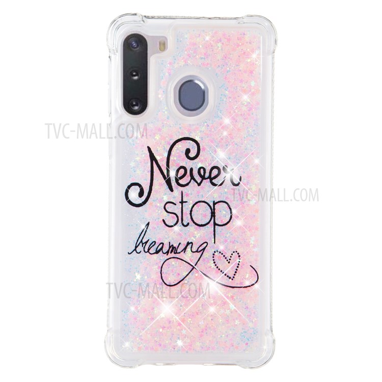 Pattern Printing Glitter Powder Quicksand TPU Phone Case for Samsung Galaxy A21 - Never Stop Dreaming-2