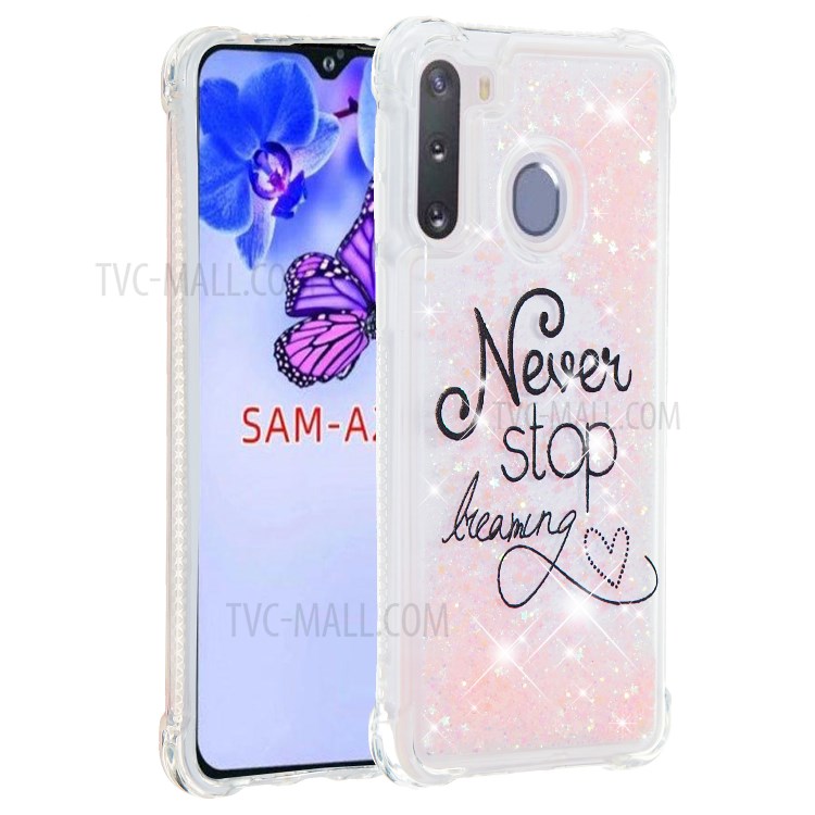 Pattern Printing Glitter Powder Quicksand TPU Phone Case for Samsung Galaxy A21 - Never Stop Dreaming-4