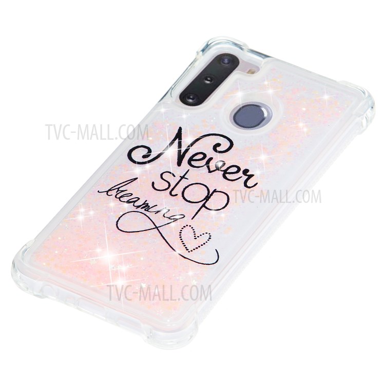 Pattern Printing Glitter Powder Quicksand TPU Phone Case for Samsung Galaxy A21 - Never Stop Dreaming-5