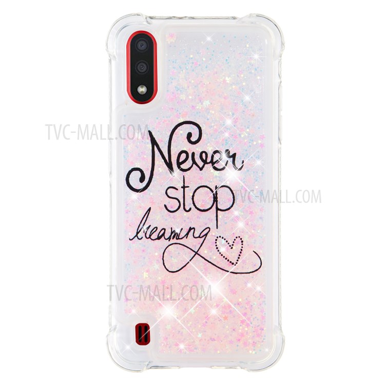 Pattern Printing Glitter Powder Quicksand TPU Shell for Samsung Galaxy A01 - Never Stop Dreaming-2