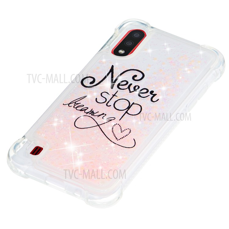 Pattern Printing Glitter Powder Quicksand TPU Shell for Samsung Galaxy A01 - Never Stop Dreaming-5