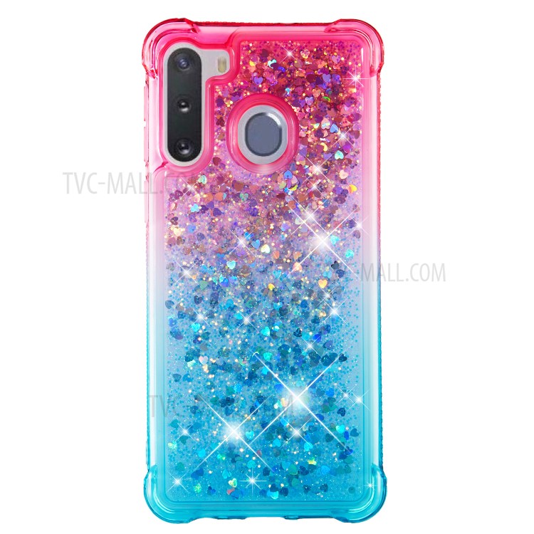 Gradient Glitter Powder Quicksand TPU Shell Phone Case for Samsung Galaxy A21 - Rose/Baby Blue-2