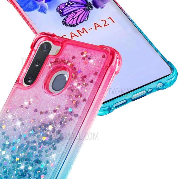 Gradient Glitter Powder Quicksand TPU Shell Phone Case for Samsung Galaxy A21 - Rose/Baby Blue-4