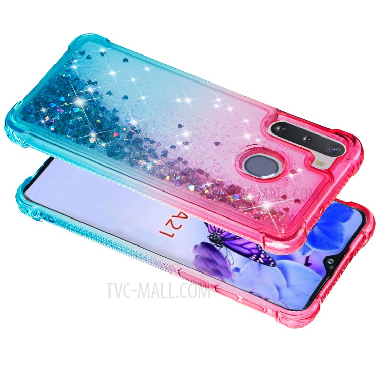 Gradient Glitter Powder Quicksand TPU Shell Phone Case for Samsung Galaxy A21 - Rose/Baby Blue-5