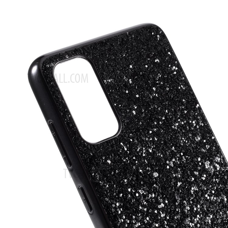 Shiny Glittery PC Back+ Electroplating TPU Frame Cell Phone Case for Samsung Galaxy S20 Plus - Black-4