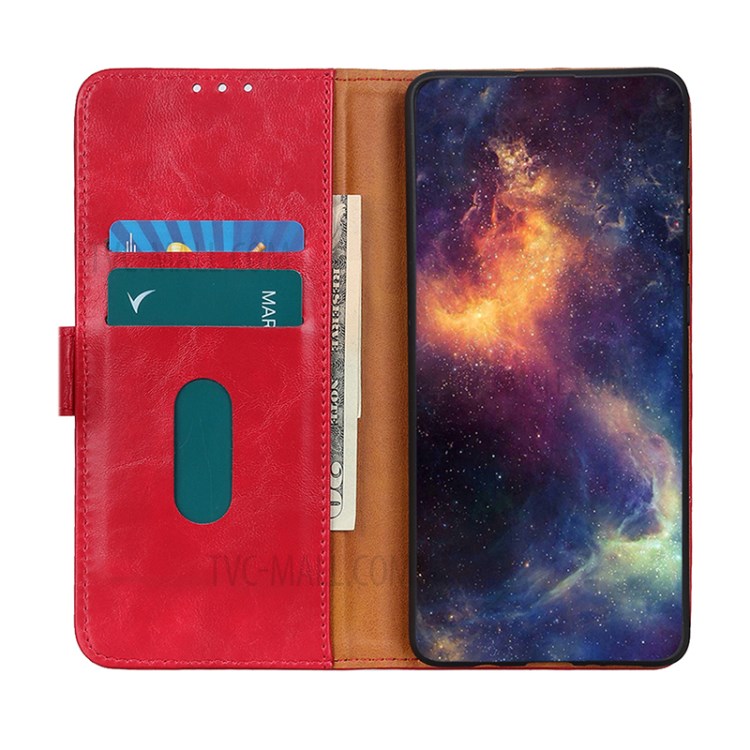 Bison Skin Texture Leather Stand Phone Cover Case for Samsung Galaxy A71 - Red-6