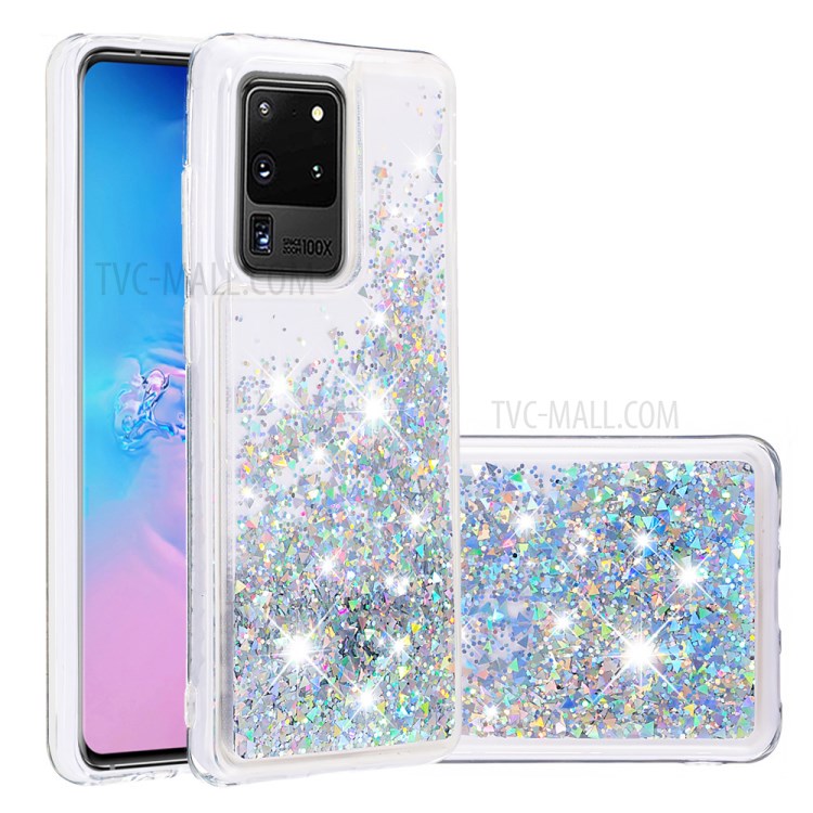 Liquid Glitter Powder Quicksand Soft TPU Case for Samsung Galaxy S20 Ultra - Silver-1