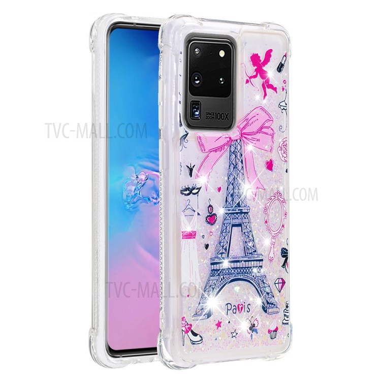 Pattern Printing Glitter Powder Quicksand TPU Phone Casing for Samsung Galaxy S20 Ultra - Eiffel Tower-2