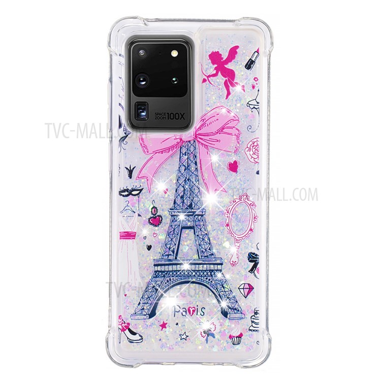 Pattern Printing Glitter Powder Quicksand TPU Phone Casing for Samsung Galaxy S20 Ultra - Eiffel Tower-3