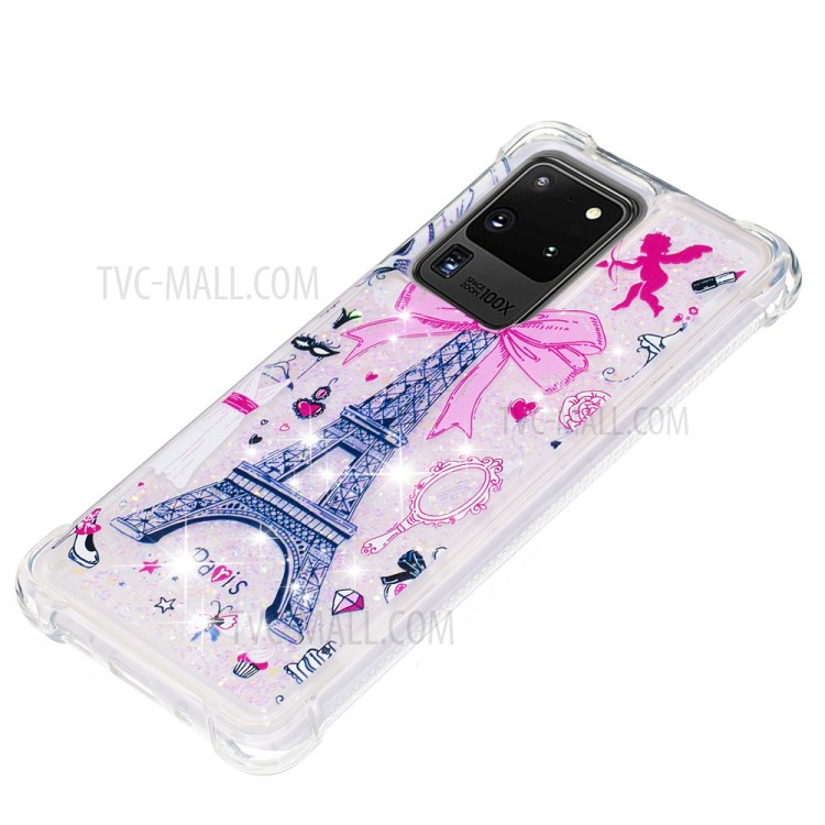 Pattern Printing Glitter Powder Quicksand TPU Phone Casing for Samsung Galaxy S20 Ultra - Eiffel Tower-6