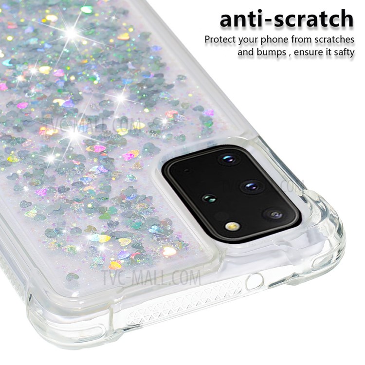 Dynamic Glitter Powder Heart Shaped Sequins TPU Shockproof Case for Samsung Galaxy S20 Plus - Silver-5