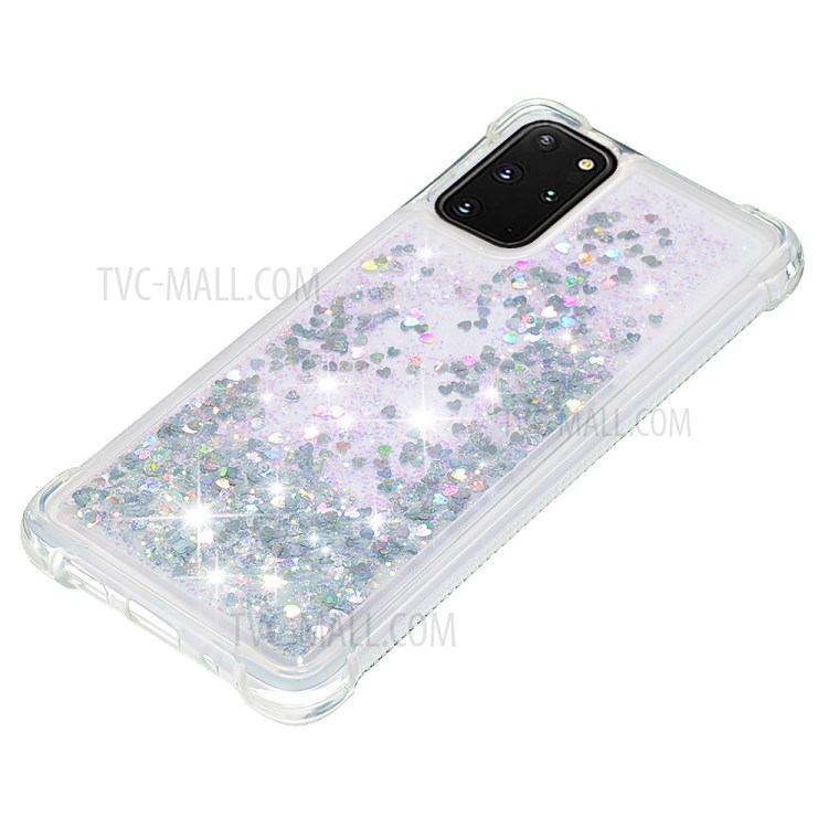 Dynamic Glitter Powder Heart Shaped Sequins TPU Shockproof Case for Samsung Galaxy S20 Plus - Silver-6