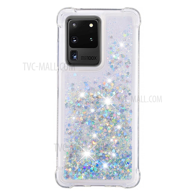 Dynamic Glitter Powder Heart Shaped Sequins TPU Shockproof Shell for Samsung Galaxy S20 Ultra - Silver-3