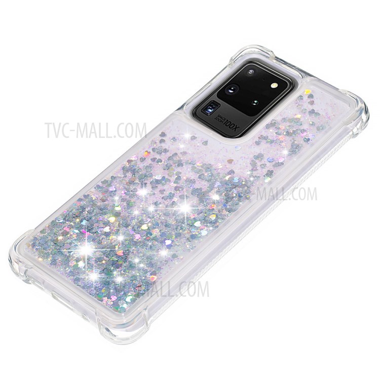 Dynamic Glitter Powder Heart Shaped Sequins TPU Shockproof Shell for Samsung Galaxy S20 Ultra - Silver-6