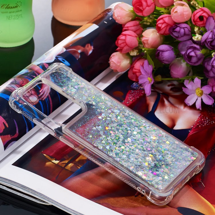 Dynamic Glitter Powder Heart Shaped Sequins TPU Shockproof Shell for Samsung Galaxy S20 Ultra - Silver-7