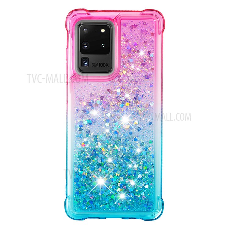 Gradient Glitter Powder Quicksand TPU Case for Samsung Galaxy S20 Ultra - Rose / Baby Blue-2