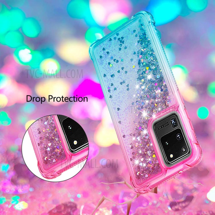 Gradient Glitter Powder Quicksand TPU Case for Samsung Galaxy S20 Ultra - Rose / Baby Blue-6