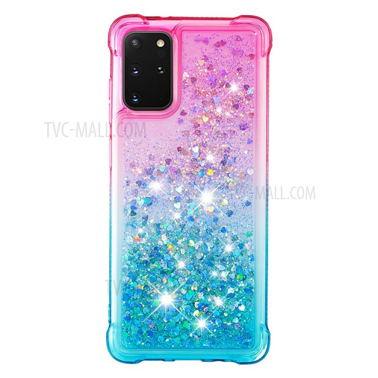 Gradient Glitter Powder Quicksand TPU Phone Shell for Samsung Galaxy S20 Plus - Red/Cyan-2