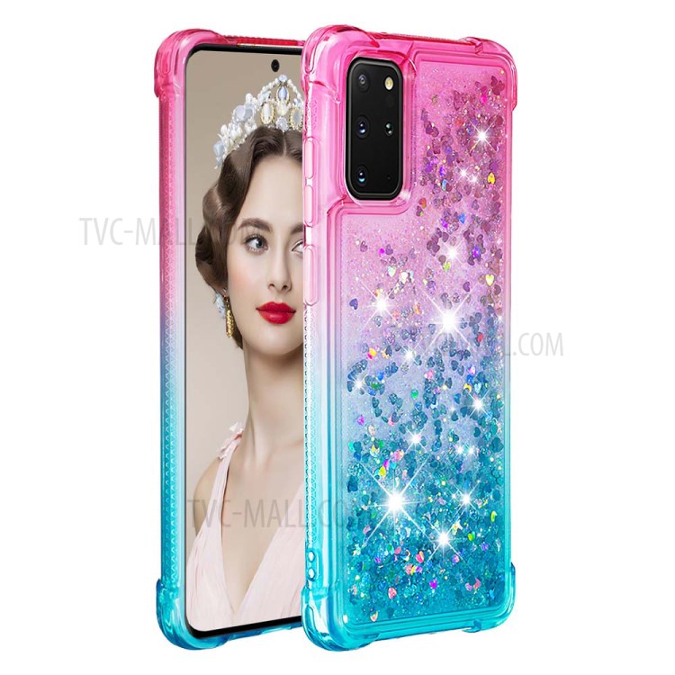 Gradient Glitter Powder Quicksand TPU Phone Shell for Samsung Galaxy S20 Plus - Red/Cyan-3