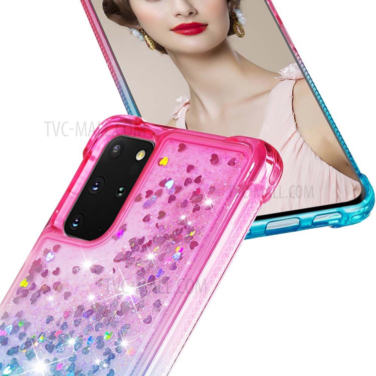 Gradient Glitter Powder Quicksand TPU Phone Shell for Samsung Galaxy S20 Plus - Red/Cyan-5