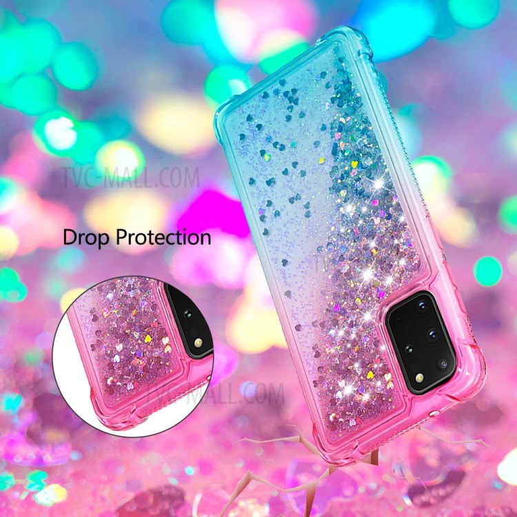 Gradient Glitter Powder Quicksand TPU Phone Shell for Samsung Galaxy S20 Plus - Red/Cyan-6