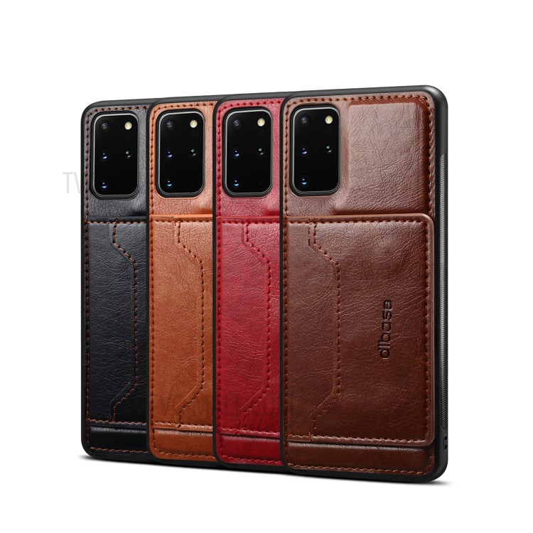 Crazy Horse Card Holder Kickstand PU Leather Coated TPU PC Hybrid Cover for Samsung Galaxy S20 Plus - Black-5