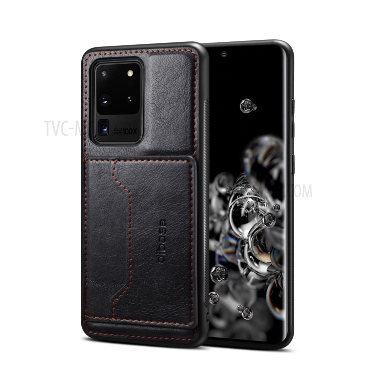 Crazy Horse Leather Coated TPU PC Hybrid Case with Card Holder for Samsung Galaxy S20 Ultra - Black