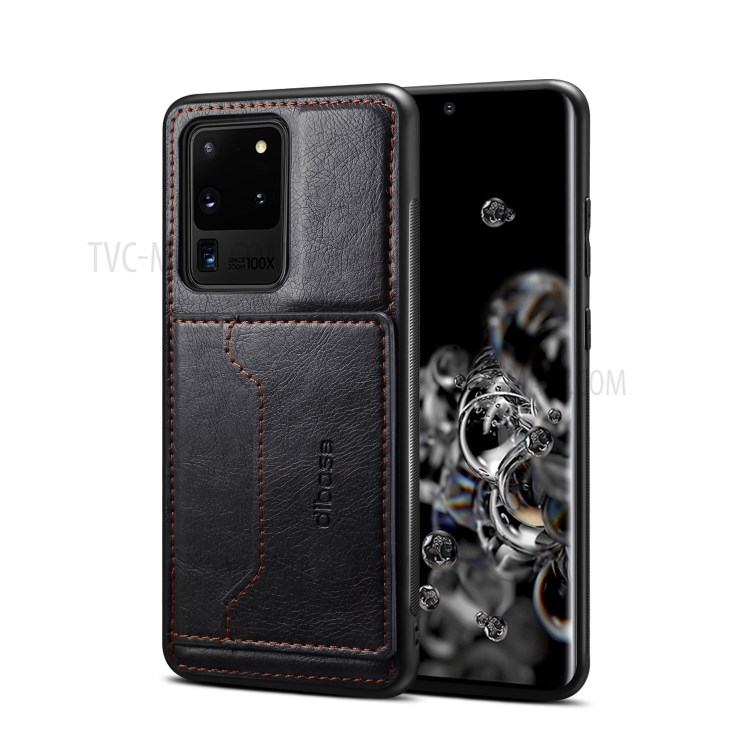 Crazy Horse Leather Coated TPU PC Hybrid Case with Card Holder for Samsung Galaxy S20 Ultra - Black-1