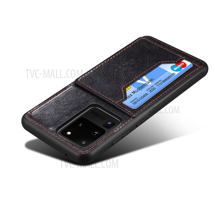 Crazy Horse Leather Coated TPU PC Hybrid Case with Card Holder for Samsung Galaxy S20 Ultra - Black-4