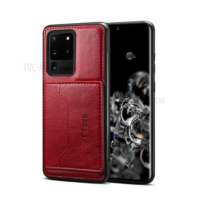 Loco Caballo Cuero Recubierto Caso Híbrido TPU PC Con Titular De La Tarjeta Para La Galaxia S20 De Ultra - Rojo-1