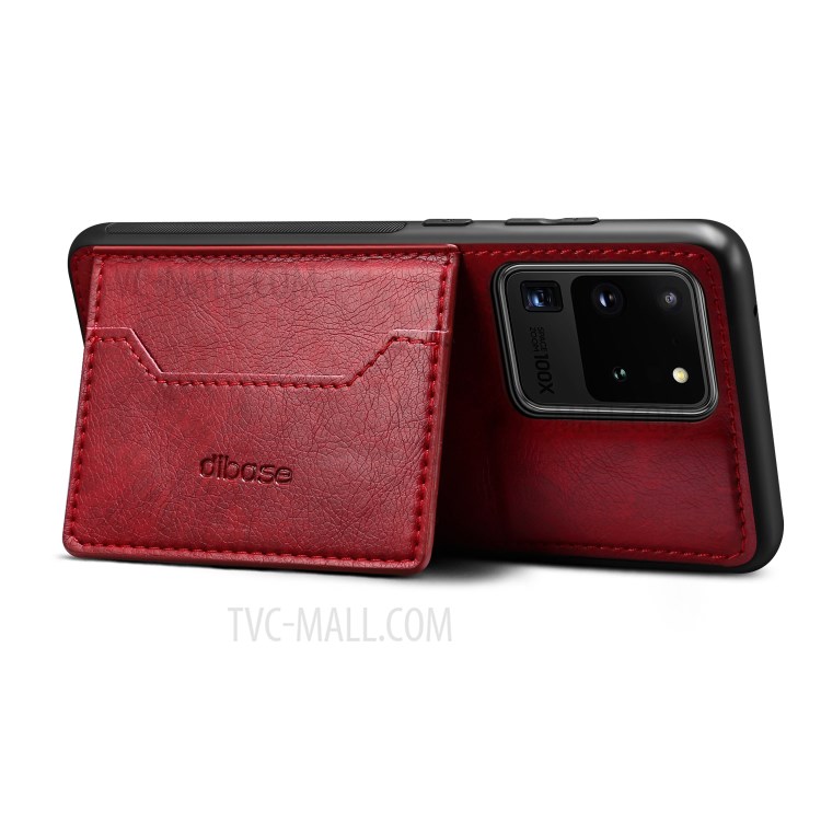 Loco Caballo Cuero Recubierto Caso Híbrido TPU PC Con Titular De La Tarjeta Para La Galaxia S20 De Ultra - Rojo-2