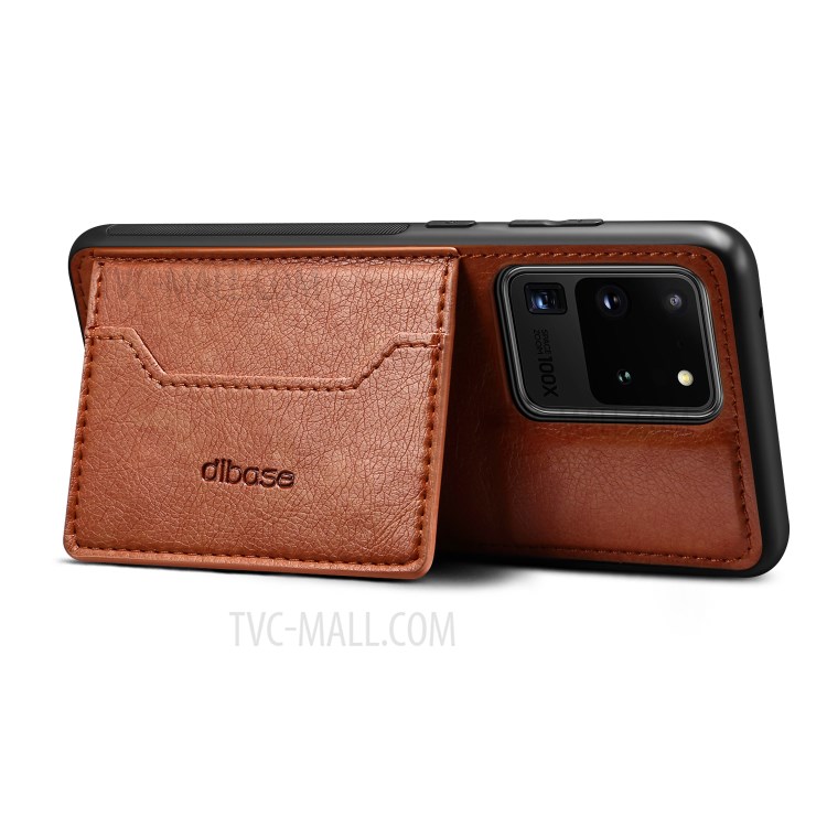 Crazy Horse Couro Revestido Caso Híbrido TPU PC Com Suporte De Cartão Para Samsung Galaxy S20 De Ultra - Castanho-2