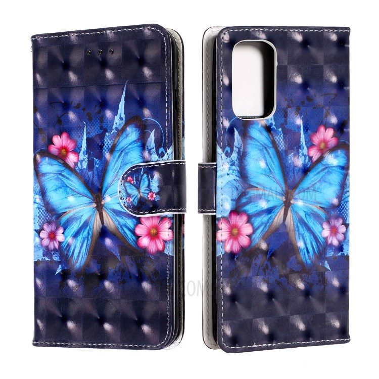 Pattern Printing Light Spot Decor Leather Wallet Phone Casing for Samsung Galaxy S20 - Blue Butterfly-1