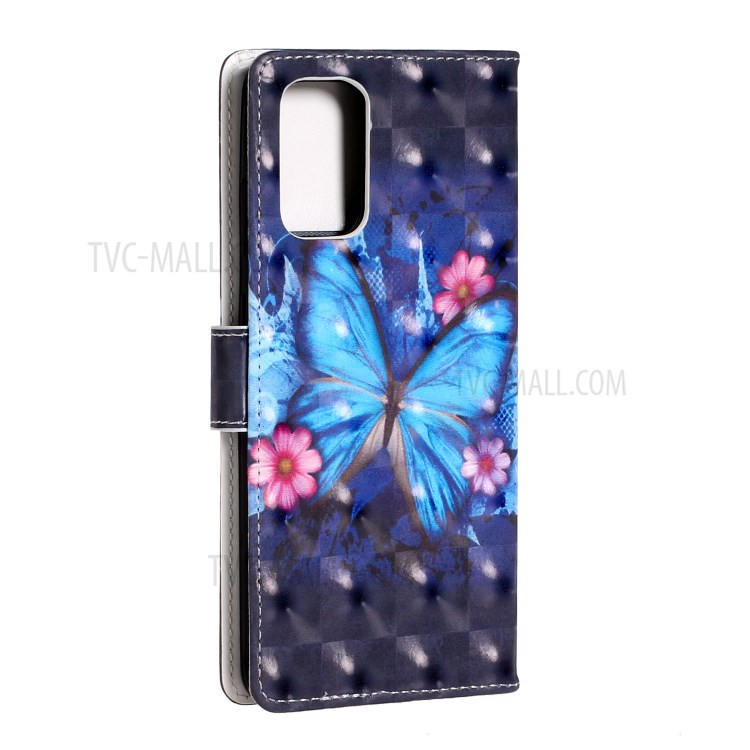 Pattern Printing Light Spot Decor Leather Wallet Phone Casing for Samsung Galaxy S20 - Blue Butterfly-3