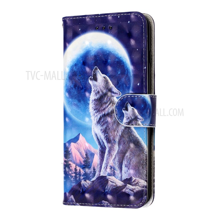 Pattern Printing Light Spot Decor Leather Wallet Phone Shell for Samsung Galaxy S20 Plus - Wolf and Moon-2