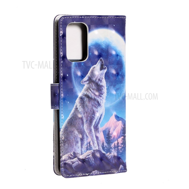 Pattern Printing Light Spot Decor Leather Wallet Phone Shell for Samsung Galaxy S20 Plus - Wolf and Moon-3