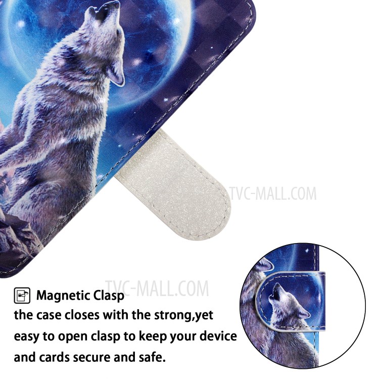 Pattern Printing Light Spot Decor Leather Wallet Phone Shell for Samsung Galaxy S20 Plus - Wolf and Moon-6