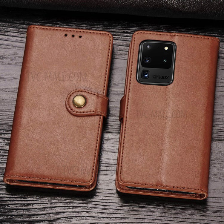 Support Solide Portefeuille De Couleur Housse En Cuir Pour Samsung Galaxy S20 Ultra - Marron-13