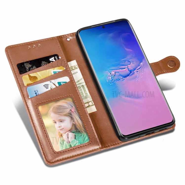 Support Solide Portefeuille De Couleur Housse En Cuir Pour Samsung Galaxy S20 Ultra - Marron-7