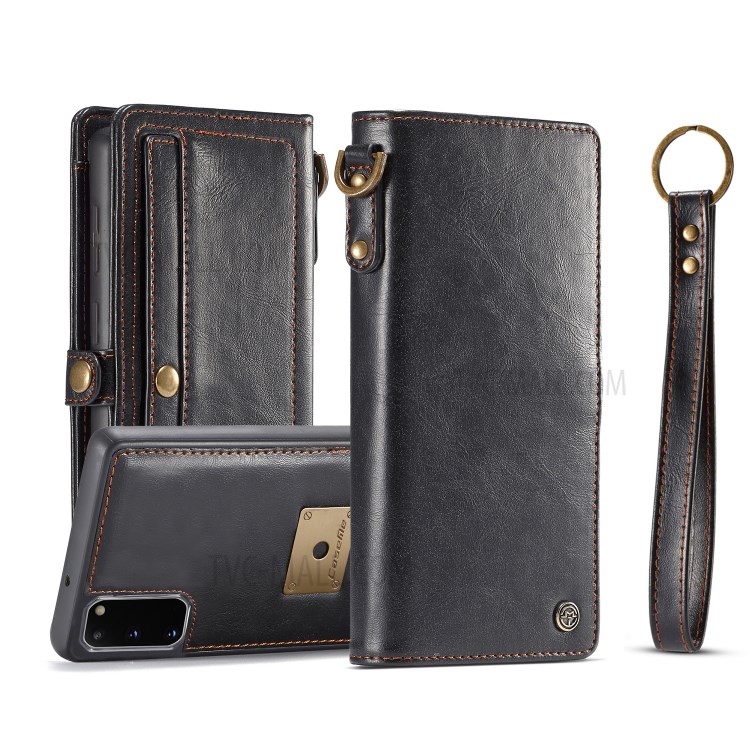 CASEME Qin Series Detachable 2-in-1 Split Leather Wallet Flip Cover for Samsung Galaxy S20 - Black-1
