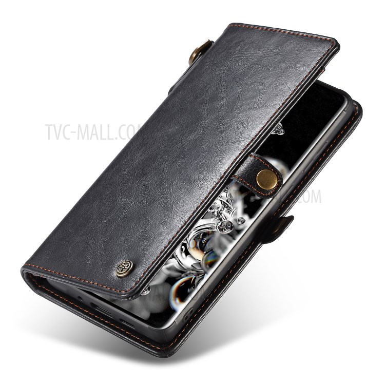 CASEME Qin Series Detachable 2-in-1 Split Leather Wallet Flip Cover for Samsung Galaxy S20 - Black-17