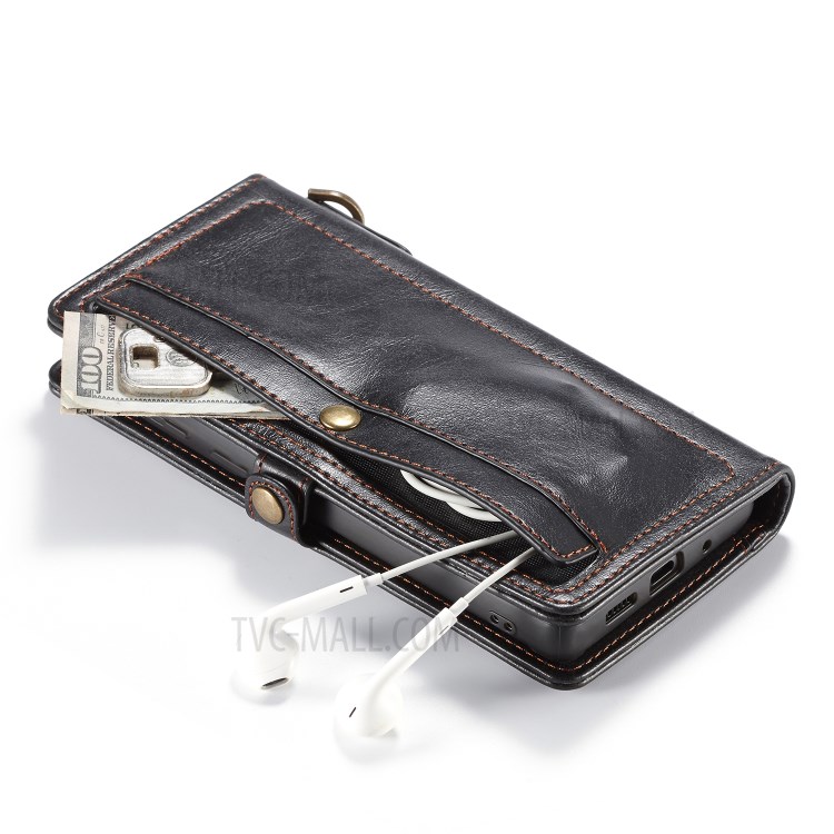 CASEME Qin Series Detachable 2-in-1 Split Leather Wallet Flip Cover for Samsung Galaxy S20 - Black-19